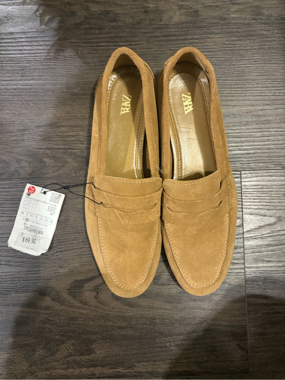 ZARA Suede Penny Loafers in Camel Brown